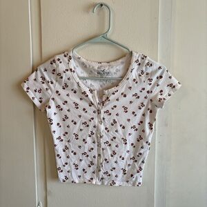 Hollister Cream and Brown Floral Baby Tee